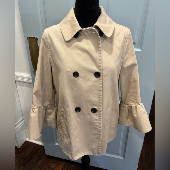 Draper James Tan Pea Coat with Classic Collar and Structured Shoulders - Picture 1 of 7